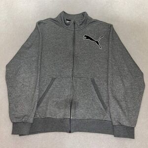 Puma Fleece Track Jacket Sports Lifestyle Gray Logo Sweater Men's Size XL Warmup